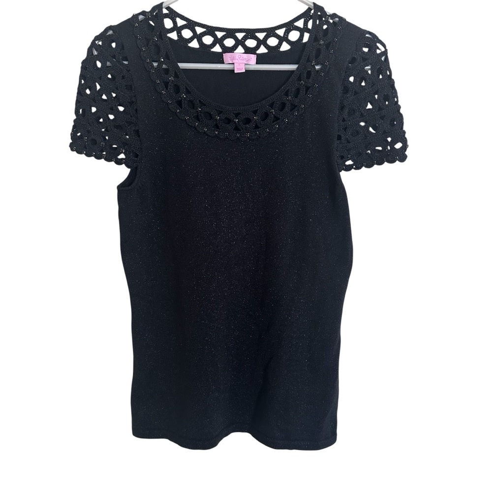 Lilly Pulitzer Black Lurex Crochet Beaded Top Size L